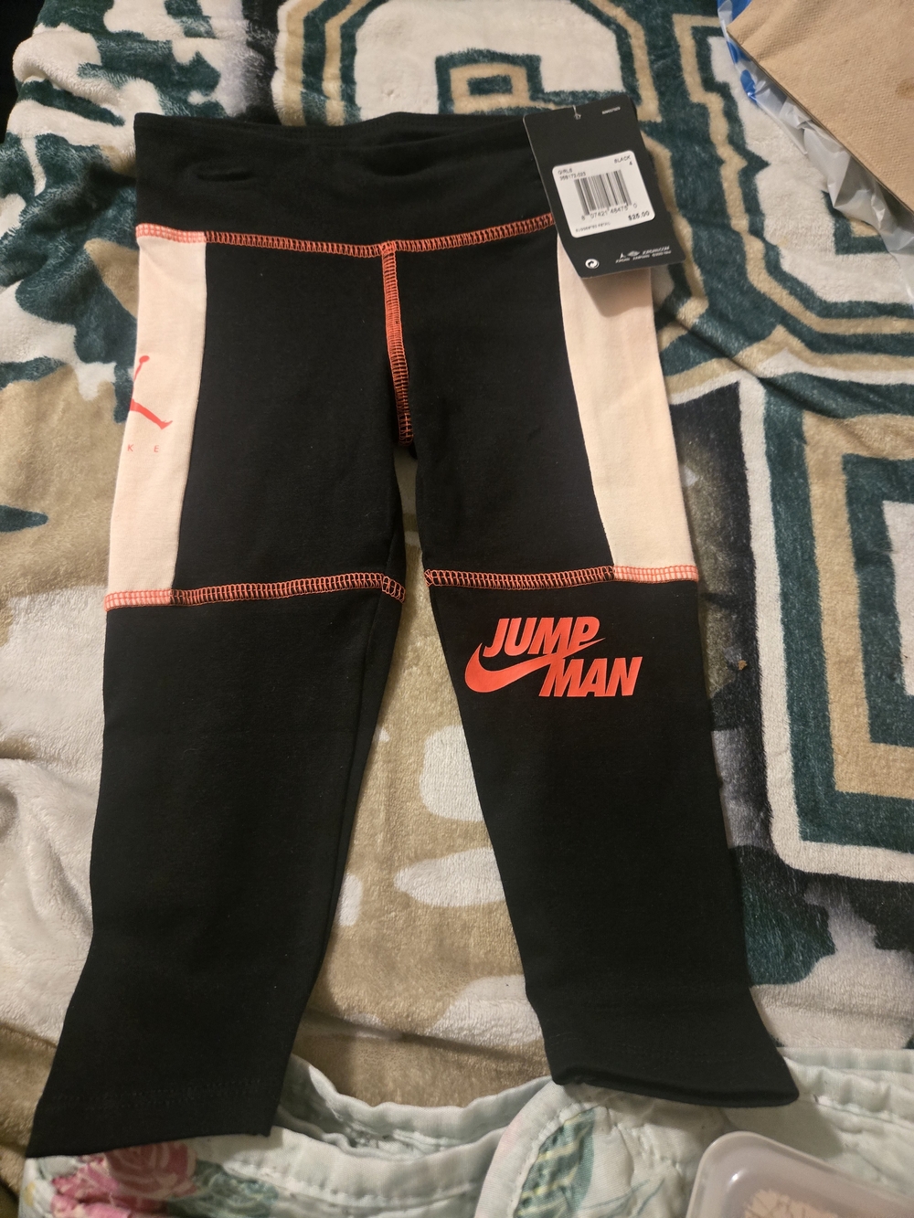 Jordan Kids Black and Peach Jumpman Leggings